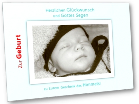 Christliche Geburtskarte: Baby mit Mützchen- Faltkarte zur Geburt