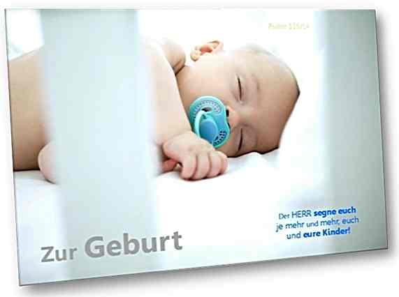 Christliche Geburtskarte: Baby im Bettchen - Faltkarte zur Geburt - Psalm 115,14