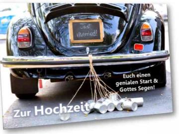 Hochzeitskarte: VW Käfer als Brautauto