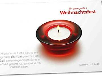 Christliche Weihnachtskarte - Postkarte: Roter Teelichthalter