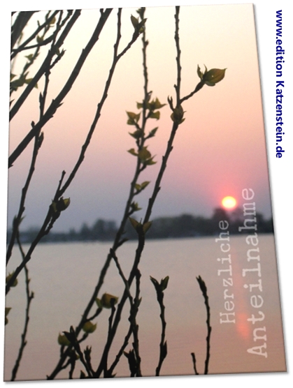 Christliche Trauerkarte: Zweige vor Abendsonne