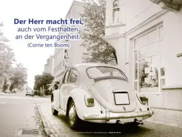 Christliches Poster A3: Weißer VW Käfer