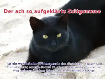 Christliches Poster A2: Schwarze Katze auf Sand