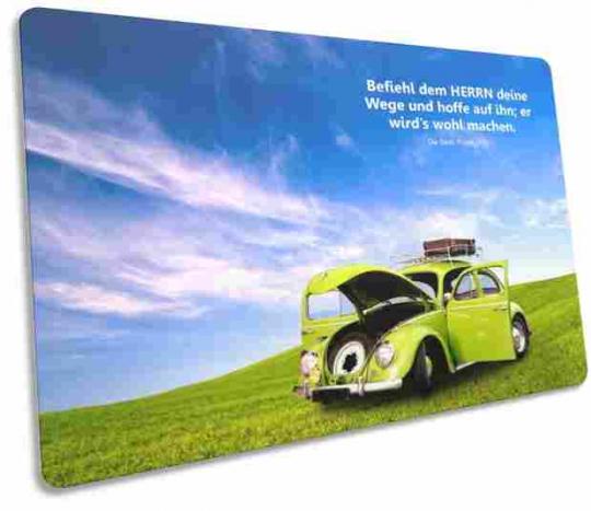 Christliche Karte: Grüner VW Käfer
