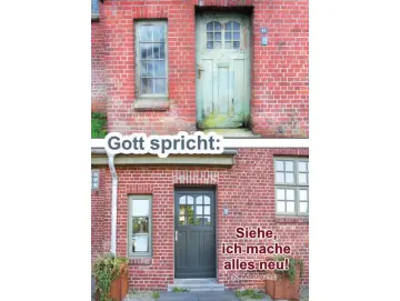 Faltkarte Jahreslosung 2026  „Verwitterte und renovierte Haustür“