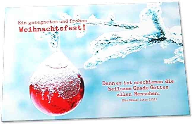 Christliche Weihnachtskarte: Verschneiter Tannenzweig