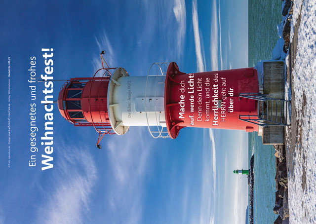 Poster Weihnachten A4: Leuchtturm Warnemünde