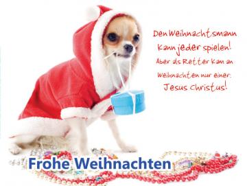 Poster Weihnachten A4: Hündchen im roten Mantel