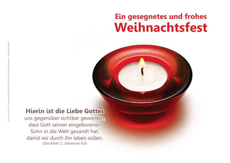 Christliches Weihnachts-Poster A4 mit rotem Teelichthalter und Bibelvers aus 1. Johannes 4,9