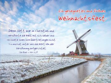 Poster Weihnachten A4: Windmühle in Winterlandschaft