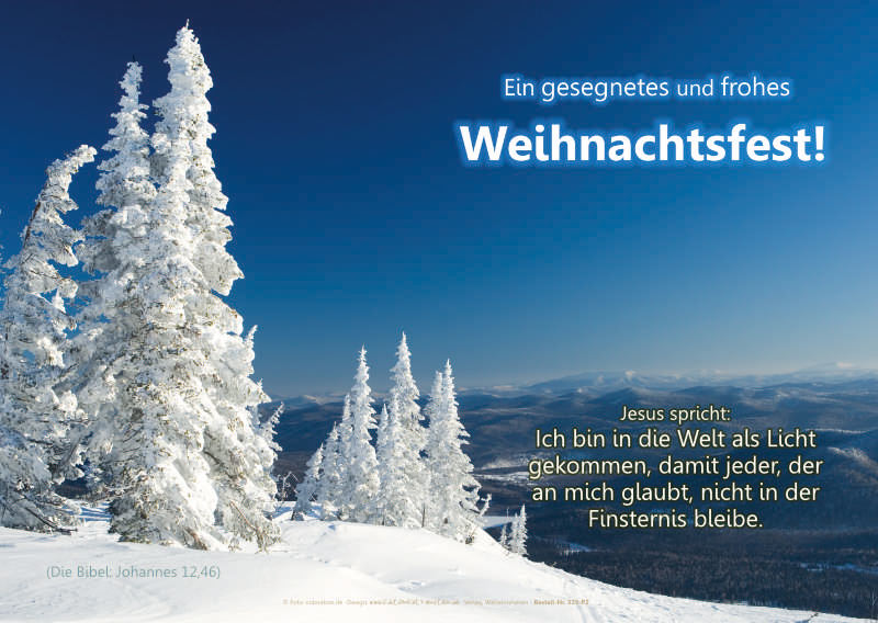 Christliches Weihnachts-Poster A4 mit Motiv Schneebedeckte Tannen und Bibelvers Johannes 12,46