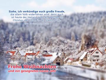 Poster Weihnachten A4: Verschneites Dorf