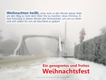 Poster Weihnachten A4: Brücke in Winterstimmung