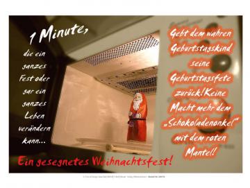 Poster Weihnachten A4: Schoko-Weihnachtsmann in Mikrowelle