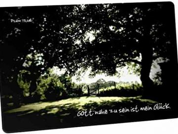 Christliche Postkarte: Verträumter Garten - Psalm 73,28
