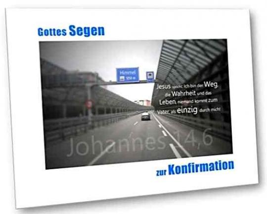 Konfirmationskarte: Autobahnszene mit Schilderbrücke