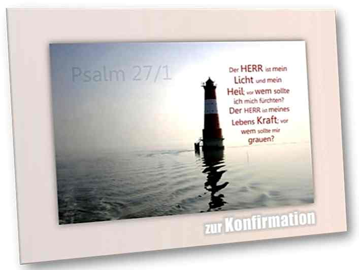 Christliche Konfirmationskarte: Arngaster Leuchtturm im Gegenlicht -Psalm 27,1