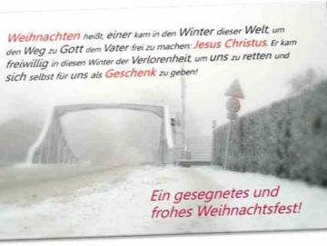 Christliche Weihnachtskarte: Brücke in Winterstimmung