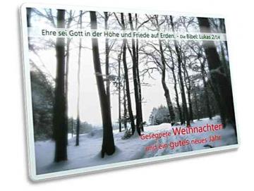 Christliche Weihnachtskarte - Postkarte: Waldlichtung im Gegenlicht
