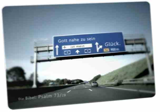 Christliche Postkarte: Autobahnschild