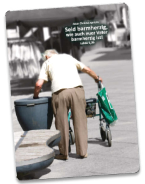 Postkarte Jahreslosung 2021: Rentner am Mülleimer