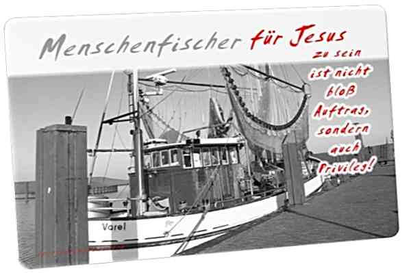 Christliche Postkarte: Krabbenkutter im Dangaster Hafen