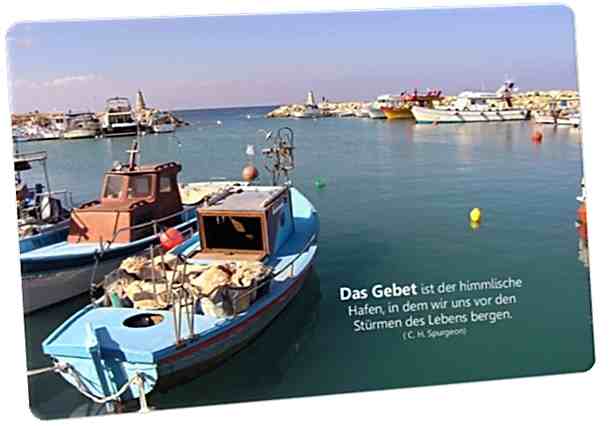 Christliche Postkarte: Fischerhafen auf Zypern - Zitat von Spurgeon