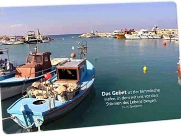Christliche Postkarte: Fischerhafen auf Zypern - Zitat von Spurgeon