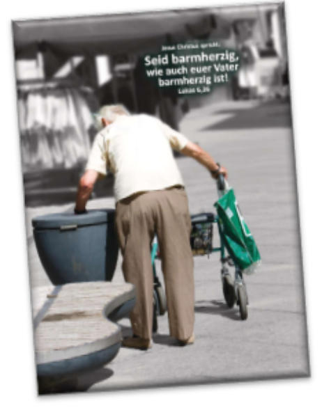 Leinwanddruck Jahreslosung 2021: Rentner am Mülleimer
