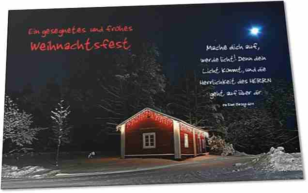 Weihnachtskarte: Holzhütte im Schnee