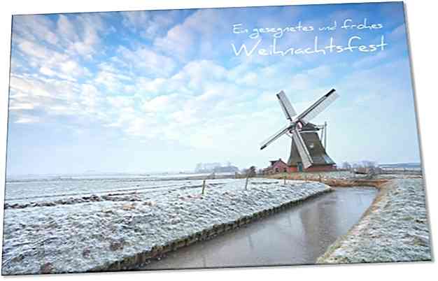 Christliche Weihnachtskarte: Windmühle in Winterlandschaft