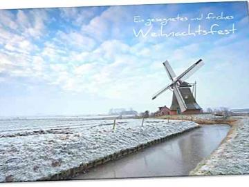 Weihnachtskarte: Windmühle in Winterlandschaft