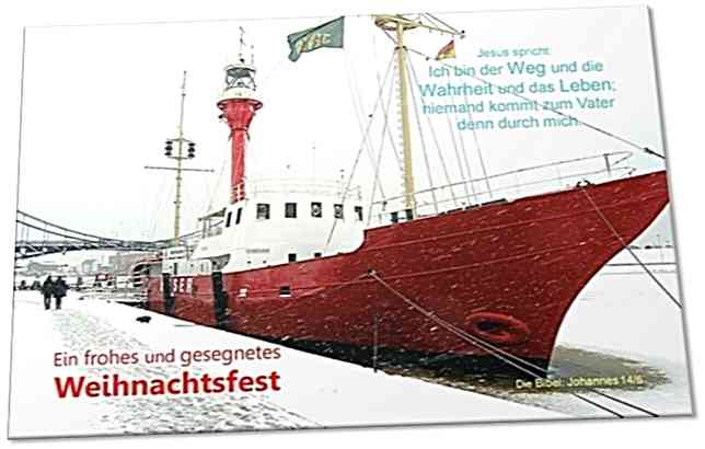 Christliche Weihnachtskarte:  Feuerschiff Weser