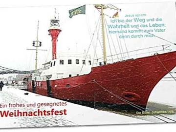 Christliche Weihnachtskarte:  Feuerschiff Weser