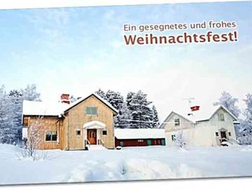 Weihnachtskarte: Gehöft im Schnee