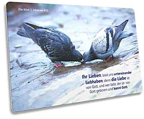 Christliche Postkarte: Trinkendes Taubenpaar