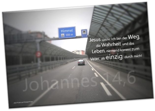 Christlicher Leinwanddruck: Autobahnszene mit Schilderbrücke
