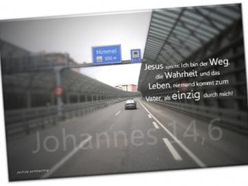 Christlicher Leinwanddruck: Autobahnszene mit Schilderbrücke