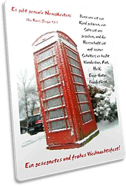 Christliche Weihnachtskarte: Vereiste Telefonzelle