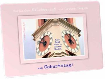Postkarte Geburtstag, christlich: Kirchturmuhren