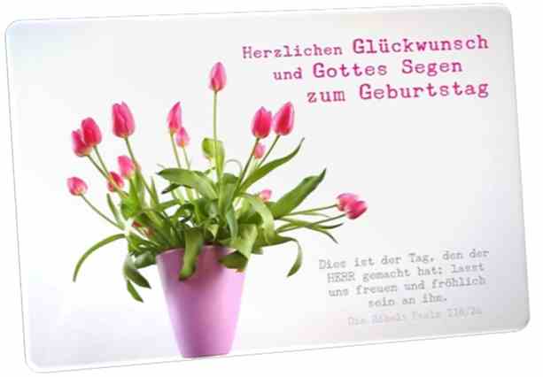 Christliche Postkarte - Geburtstag: Vase mit Tulpen