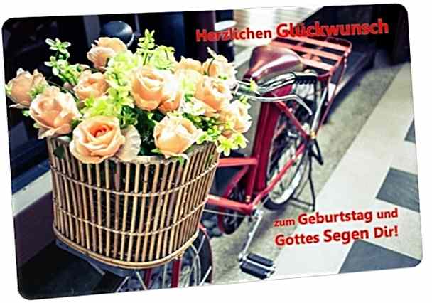 Postkarte Geburtstag: Blumenstrauß im Fahrradkorb - Vintage Style
