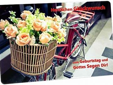 Postkarte Geburtstag: Blumenstrauß im Fahrradkorb - Vintage Style