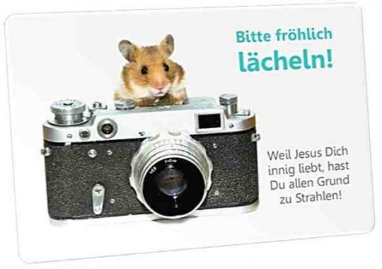Christliche Postkarte: Hamster mit Fotoapparat
