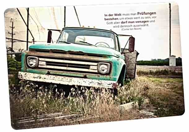 Christliche Postkarte: Pick-up Oldtimer - Mit ZItat von Corrie ten Boom