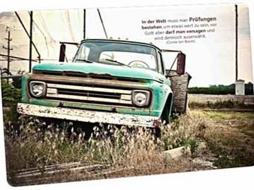 Christliche Postkarte: Pick-up Oldtimer - Mit ZItat von Corrie ten Boom