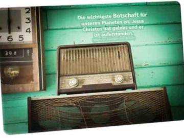 Christliche Postkarte: Altes Radio - Zitat von: Werner Freiherr von Braun