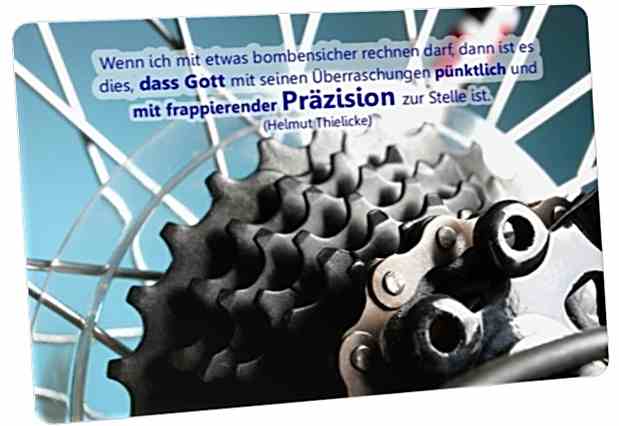 Christliche Postkarte: Zahnkranzpaket von Fahrradschaltung - Zitat von Helmuth Thielicke