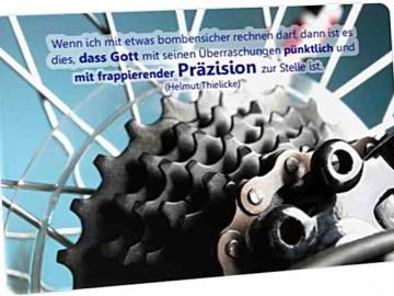 Christliche Postkarte: Zahnkranzpaket von Fahrradschaltung - Zitat von Helmuth Thielicke