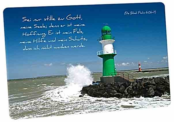 Christliche Postkarte: Leuchtturm Warnemünde - Mit Bibelvers: Psalm 62,6-7